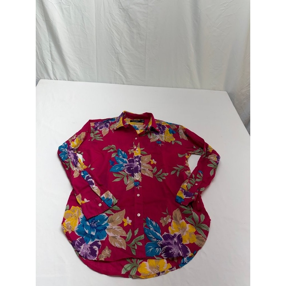 Lauren Ralph Lauren Floral Button-Up Shirt Red Multi Cotton Size M